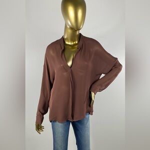 Vince Silk Georgette Split-Neck Blouse Dolman Long Sleeve Top Sz 6 EXCELLENT
